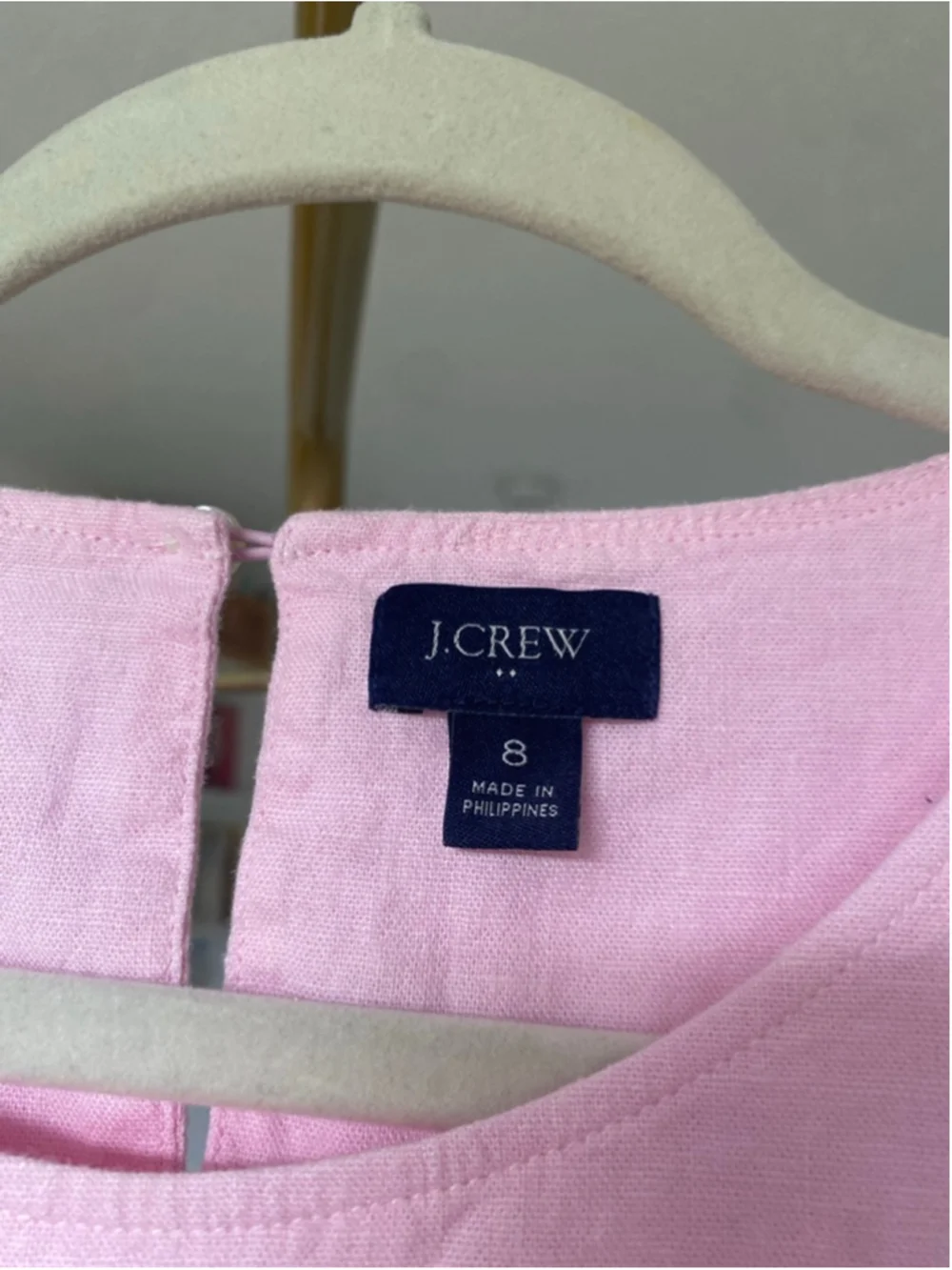 J.Crew Pink‎ Colorblock Linen Dress Ruffle Sleeve Tiered 8 Preppy Quiet Luxury